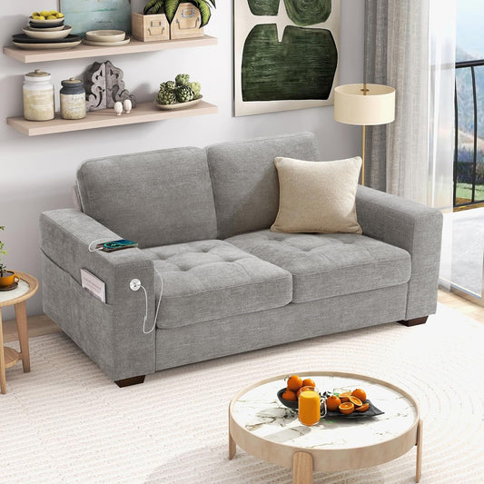 Plush Chenille Loveseat for Living Room – Wide Seat, Built-In USB, Durable Frame