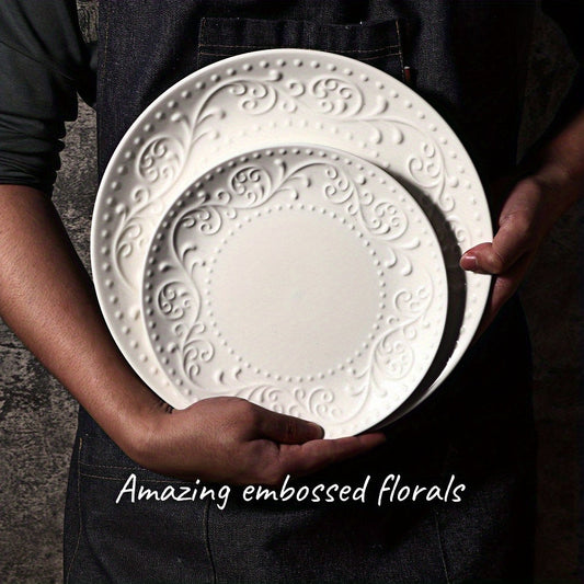 Artena 4-Piece Embossed Porcelain Dinnerware Set – Durable & Stylish