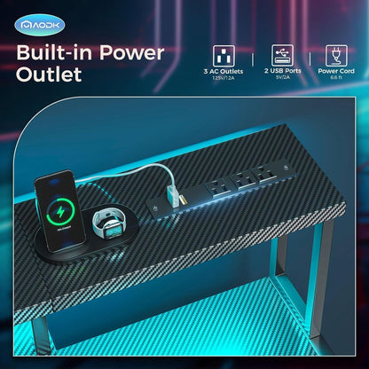 Computer Desk with LED Lights & Power Outlets