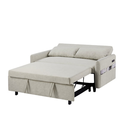 2-Seat Microfiber Sofa Bed with Pillows and Side Storage