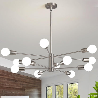 Modern 12-Light Chandelier, 12 Lights Brushed Nickel