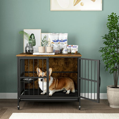 Stylish Dog Cage Furniture for Large Dogs – Antique Brown Finish