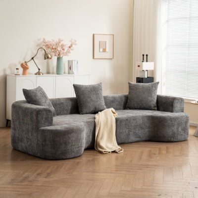 Modern Curved 3-Seat Soft Corduroy Sofa — Deep & Wide Curved Design