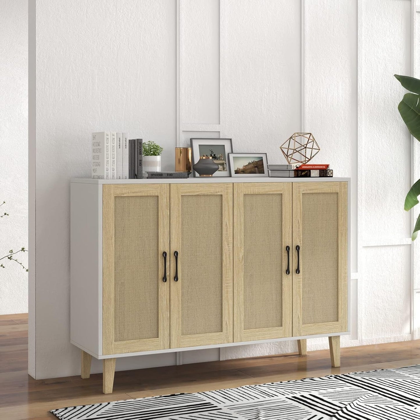 Stylish Rattan-Decorated Accent Cabinet for Living Room & Kitchen