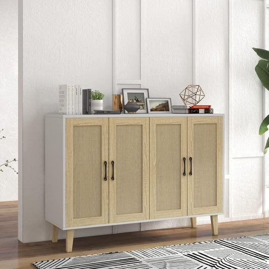 Stylish Rattan-Decorated Accent Cabinet for Living Room & Kitchen