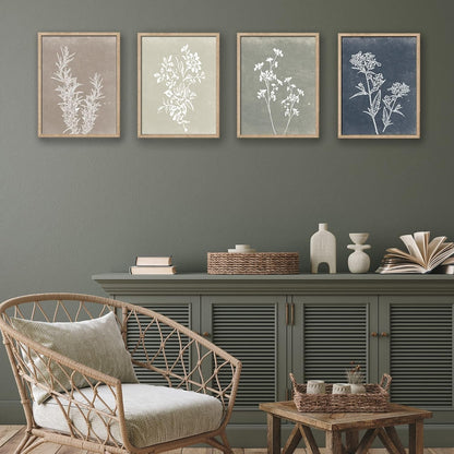 Framed Boho Wall Art Set of 4 for Wooded Minimalist Botanical Print