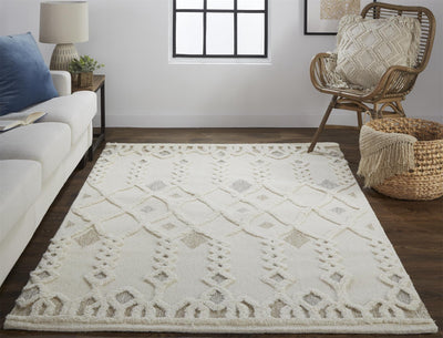 Hand-Tufted Wool Area Rug – Geometric Ivory & Silver