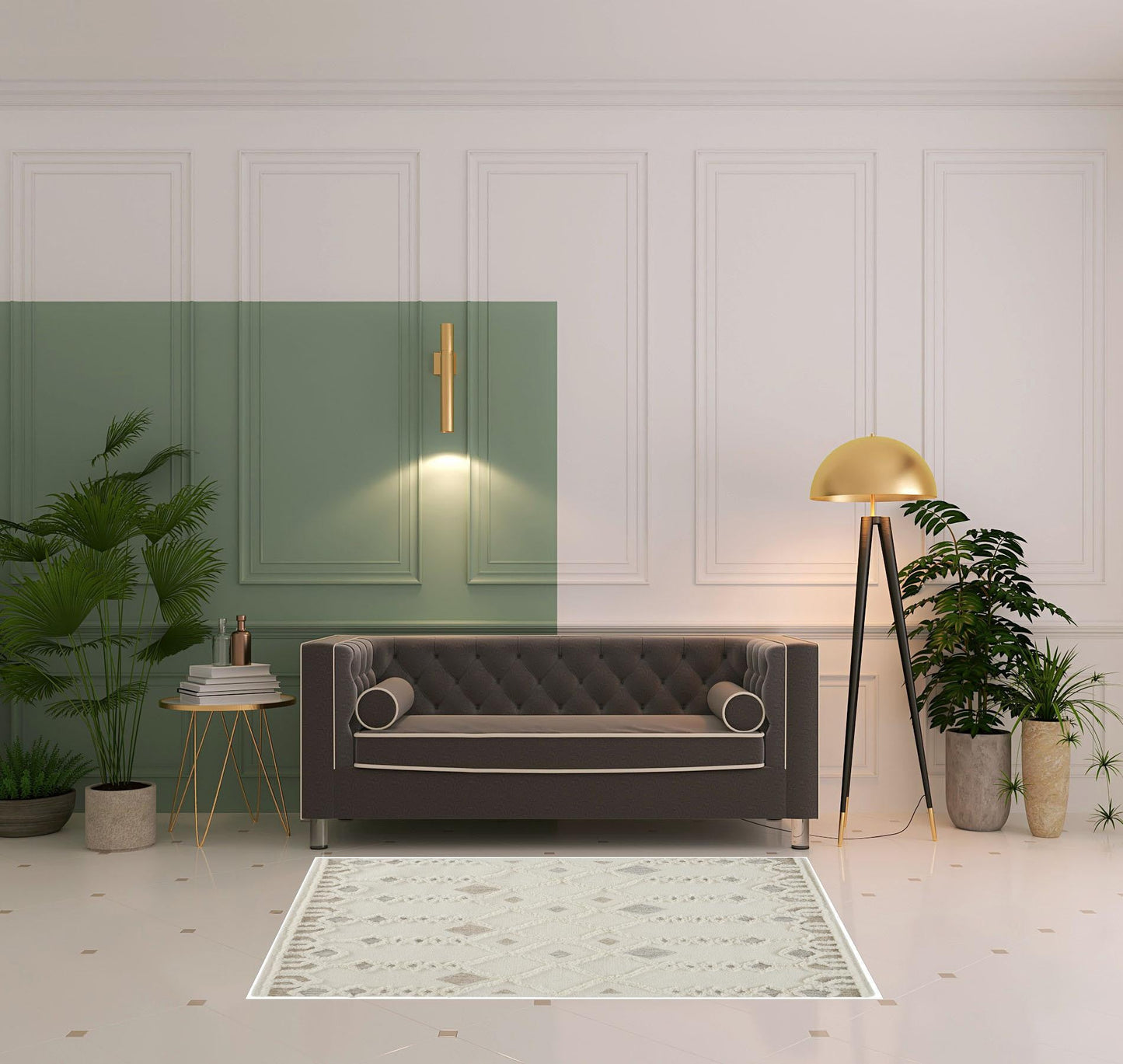 Hand-Tufted Wool Area Rug – Geometric Ivory & Silver