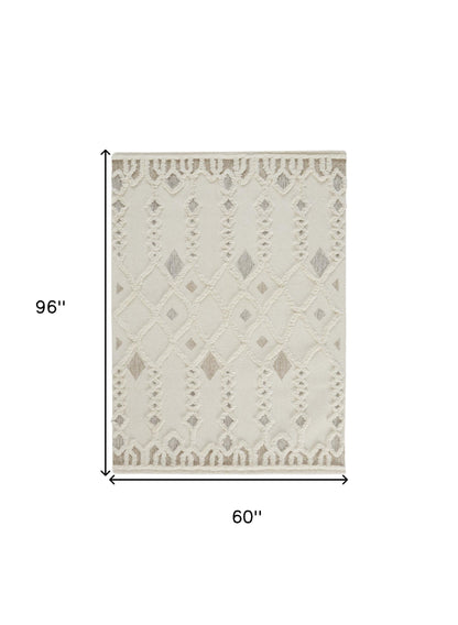 Hand-Tufted Wool Area Rug – Geometric Ivory & Silver