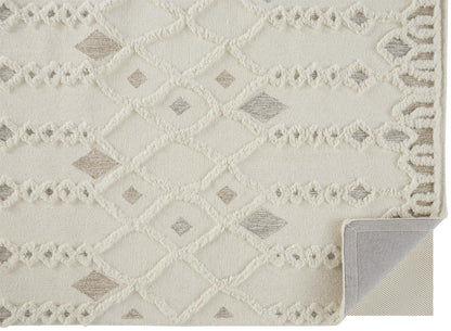 Hand-Tufted Wool Area Rug – Geometric Ivory & Silver