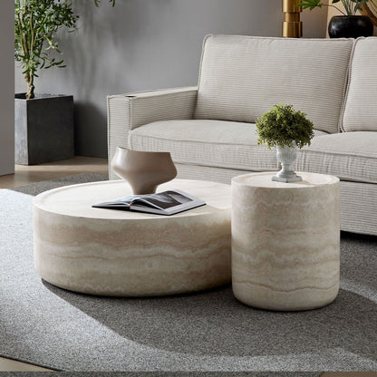 Faux Travertine Pattern Coffee Tables (Set of 2)
