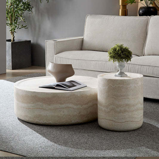 Faux Travertine Pattern Coffee Tables (Set of 2)