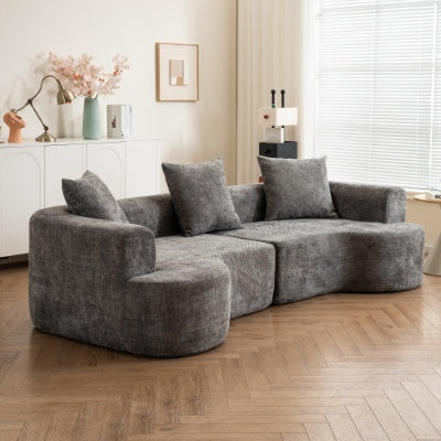 Modern Curved 3-Seat Soft Corduroy Sofa — Deep & Wide Curved Design