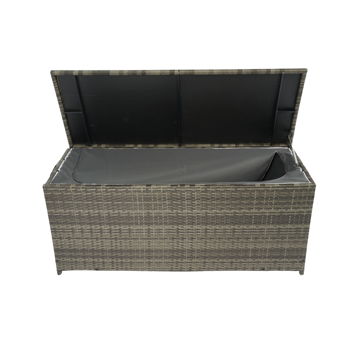 113 Gallon Rattan Deck Box Outdoor Storage Trunk Grey Wicker Patio Side Table