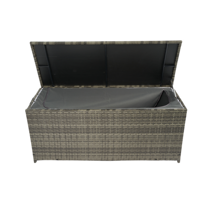 113 Gallon Rattan Deck Box Outdoor Storage Trunk Grey Wicker Patio Side Table