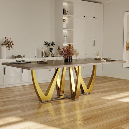 AUZ Walnut Wood Dining Table – Seats 6–10 with Brushed Gold Base