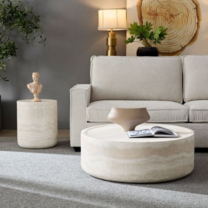 Faux Travertine Pattern Coffee Tables (Set of 2)
