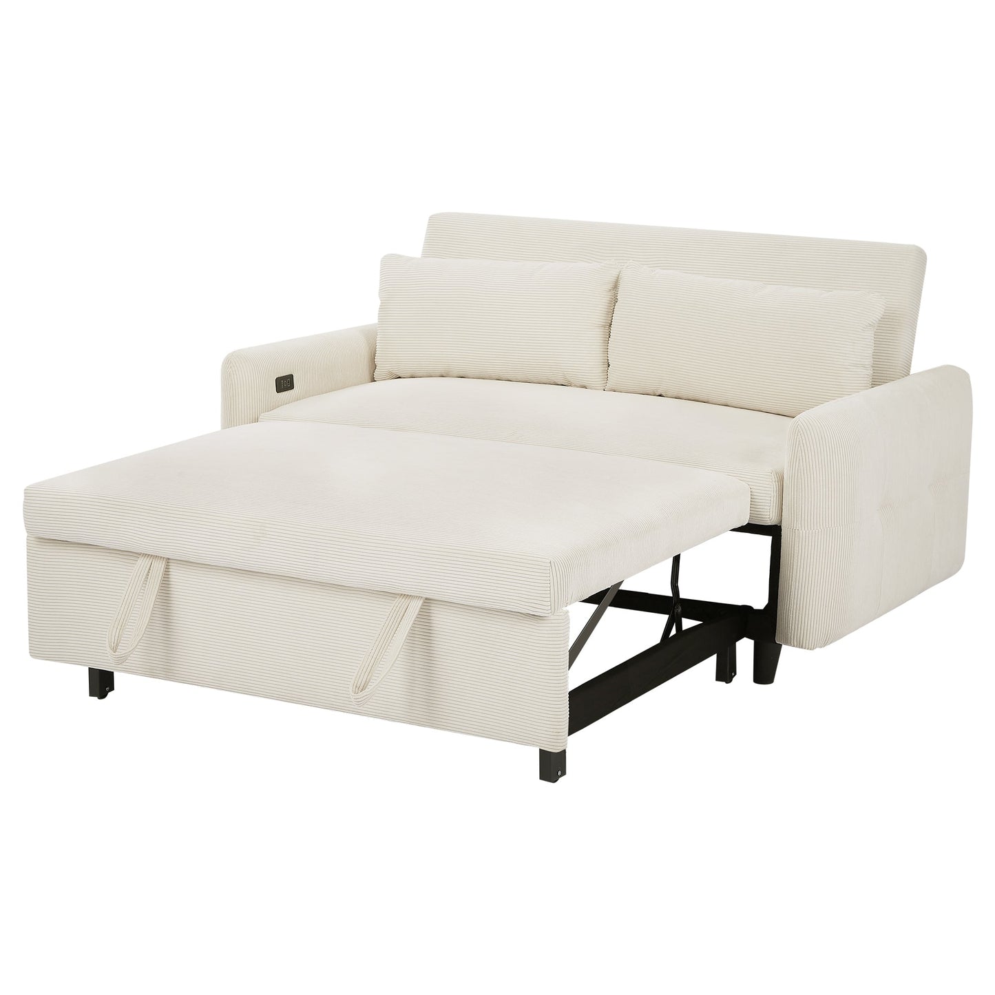 Avery Mid-Century Beige Loveseat Sleeper with Adjustable Backrest