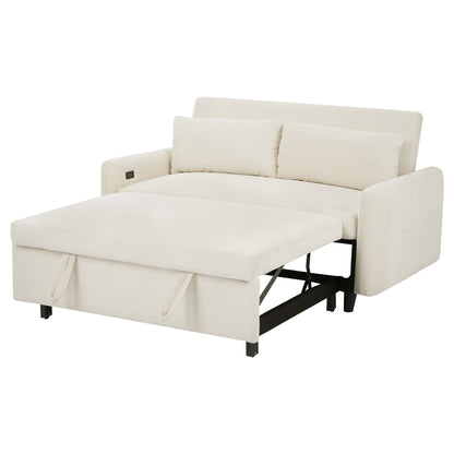 Avery Mid-Century Beige Loveseat Sleeper with Adjustable Backrest