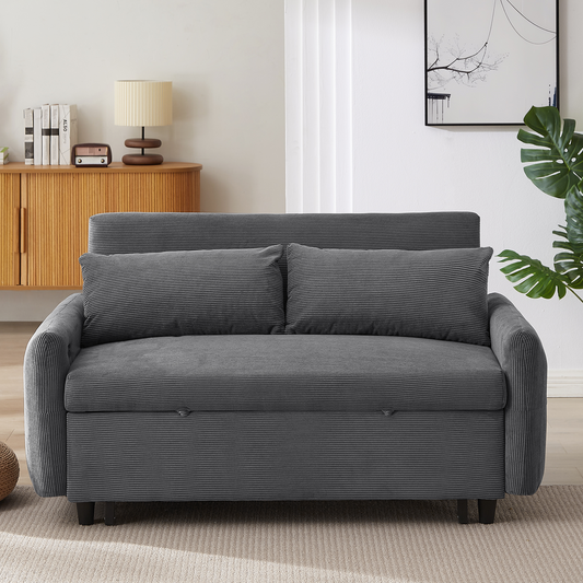 Hudson Modern Dark Grey Loveseat Sleeper in Textured Corduroy