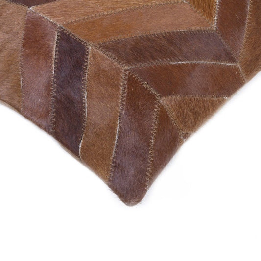 Set of 2 Tan Chevron Cowhide Lumbar Pillows, 12"x20"