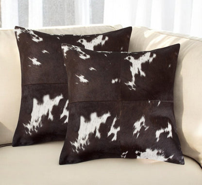 Chocolate &amp; White Cowhide Throw Pillows – Luxe Texture in Rich Neutrals