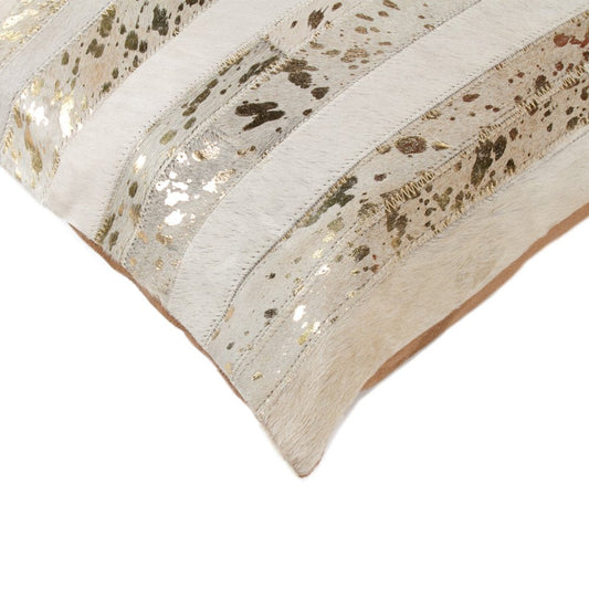 Natural & Gold Striped Cowhide Pillows – Set of 2