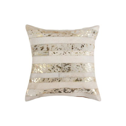 Natural & Gold Striped Cowhide Pillows – Set of 2