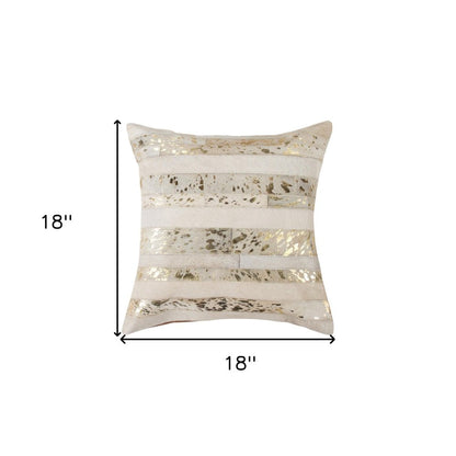 Natural & Gold Striped Cowhide Pillows – Set of 2