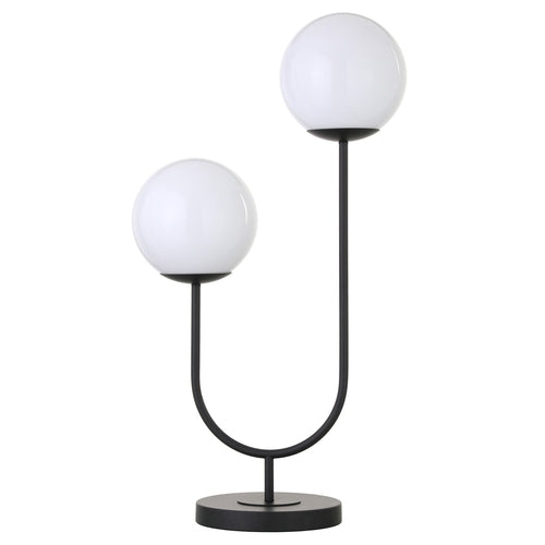 Modern Globe Table Lamp | 28-Inch Black Metal with White Glass Shade