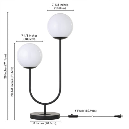 Modern Globe Table Lamp | 28-Inch Black Metal with White Glass Shade