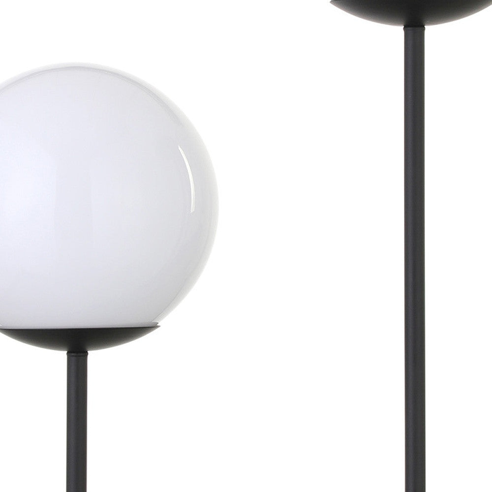 Modern Globe Table Lamp | 28-Inch Black Metal with White Glass Shade
