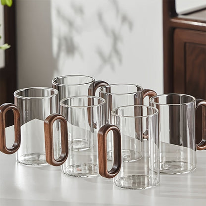 Curated Sip Glass Mug Set with Natural Walnut Handle | Sustainable & Stylish