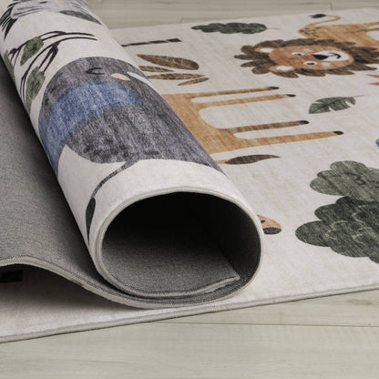 Gray, Brown & Green Zoo Animals Youthful Area Rug – 7' x 10'