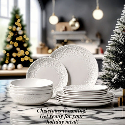 Artena 4-Piece Embossed Porcelain Dinnerware Set – Durable & Stylish