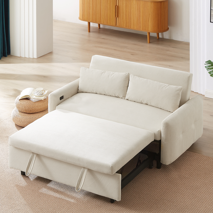 Avery Mid-Century Beige Loveseat Sleeper with Adjustable Backrest