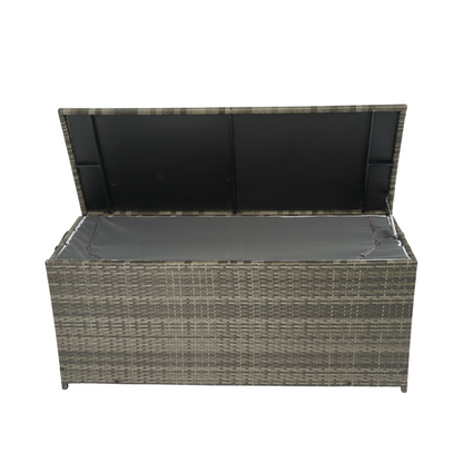113 Gallon Rattan Deck Box Outdoor Storage Trunk Grey Wicker Patio Side Table