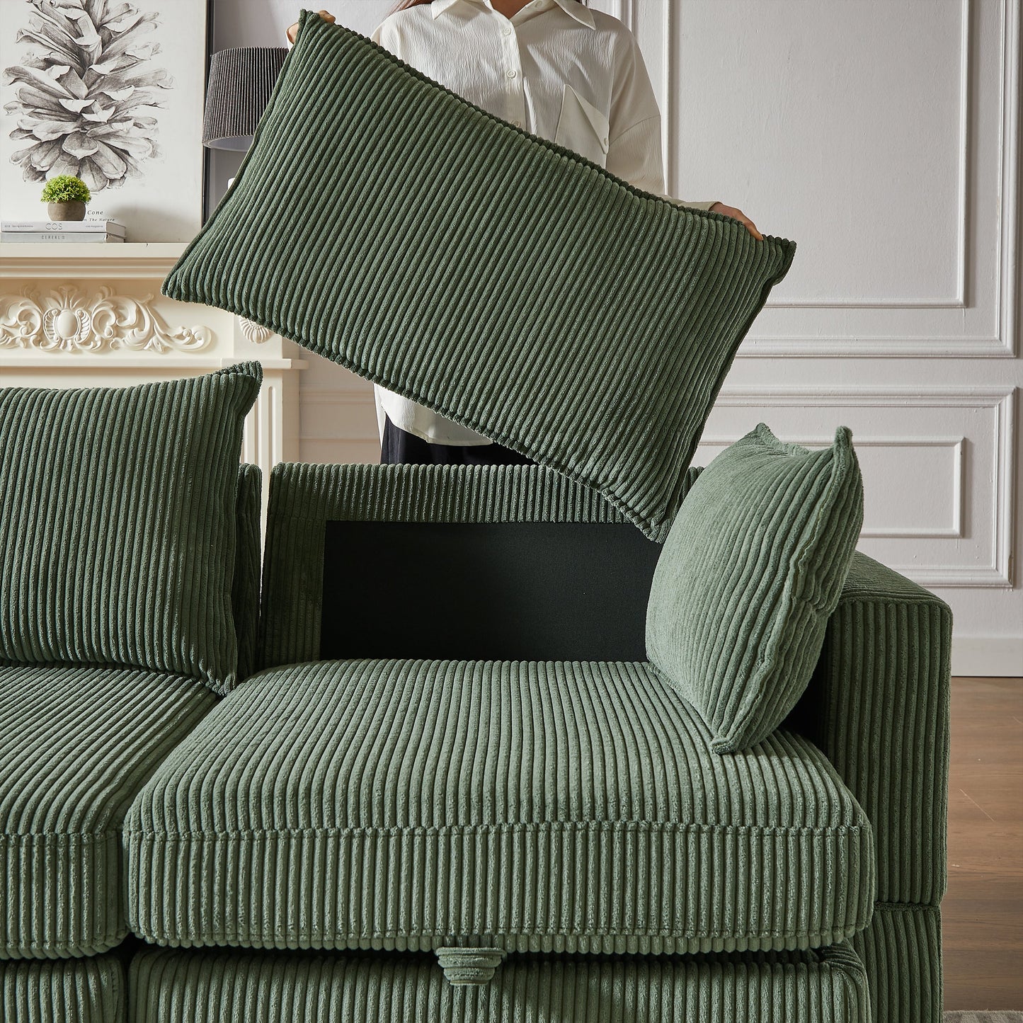 113.5'' Convertible Modular Sofa with Corduroy Fabric & Hidden Storage