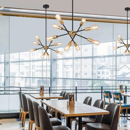 Modern Mid-Century 8-Light Black & Gold Chandelier