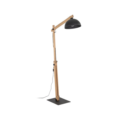 Wood Frame Industrial Floor Lamp with Soft Fabric Shade | Black