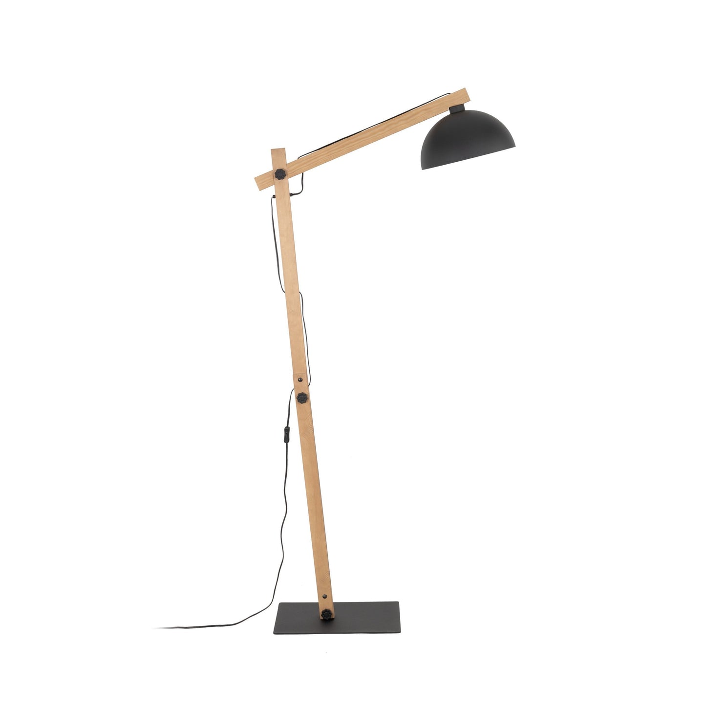 Wood Frame Industrial Floor Lamp with Soft Fabric Shade | Black