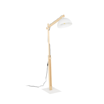 Wood Frame Industrial Floor Lamp with Soft Fabric Shade | White