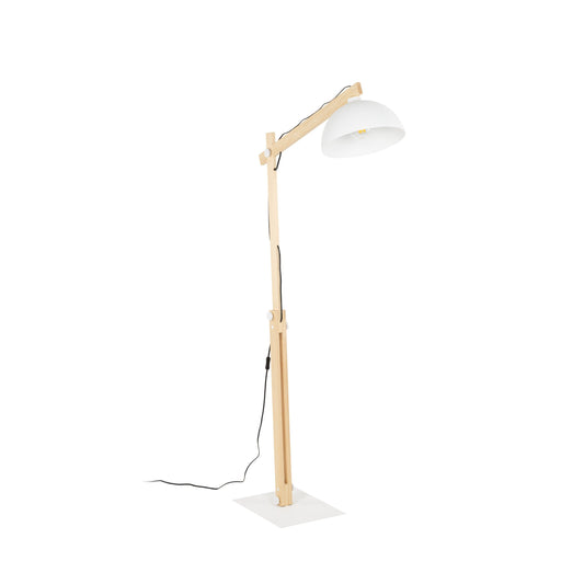 Wood Frame Industrial Floor Lamp with Soft Fabric Shade | White