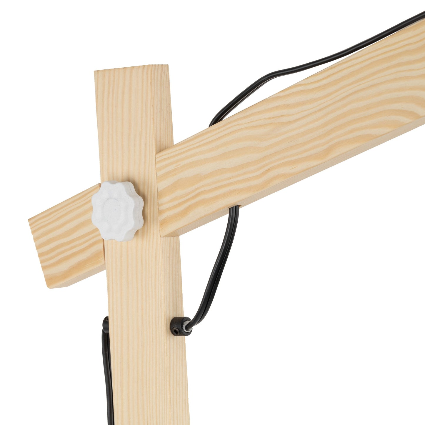 Wood Frame Industrial Floor Lamp with Soft Fabric Shade | White