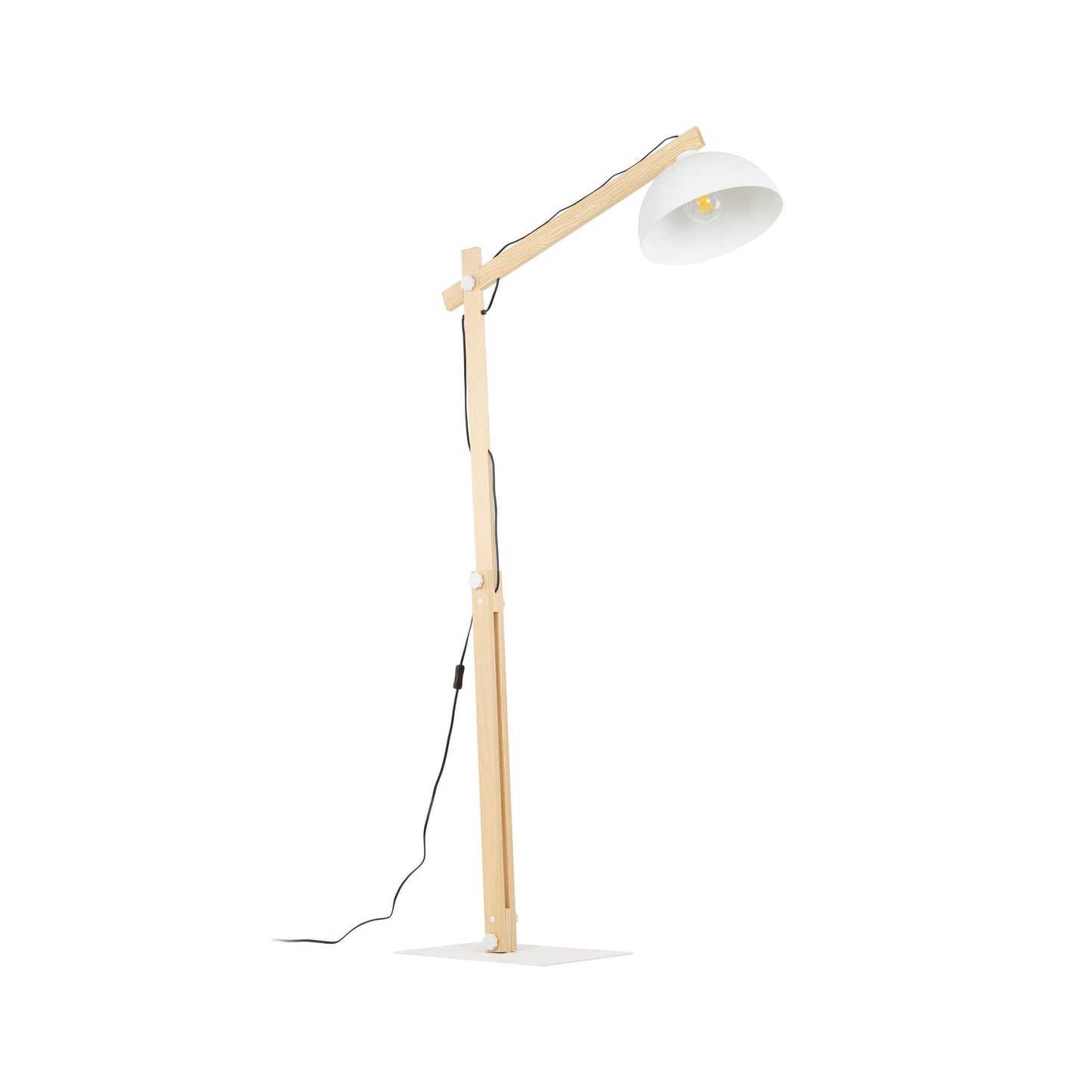 Wood Frame Industrial Floor Lamp with Soft Fabric Shade | White