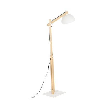 Wood Frame Industrial Floor Lamp with Soft Fabric Shade | White