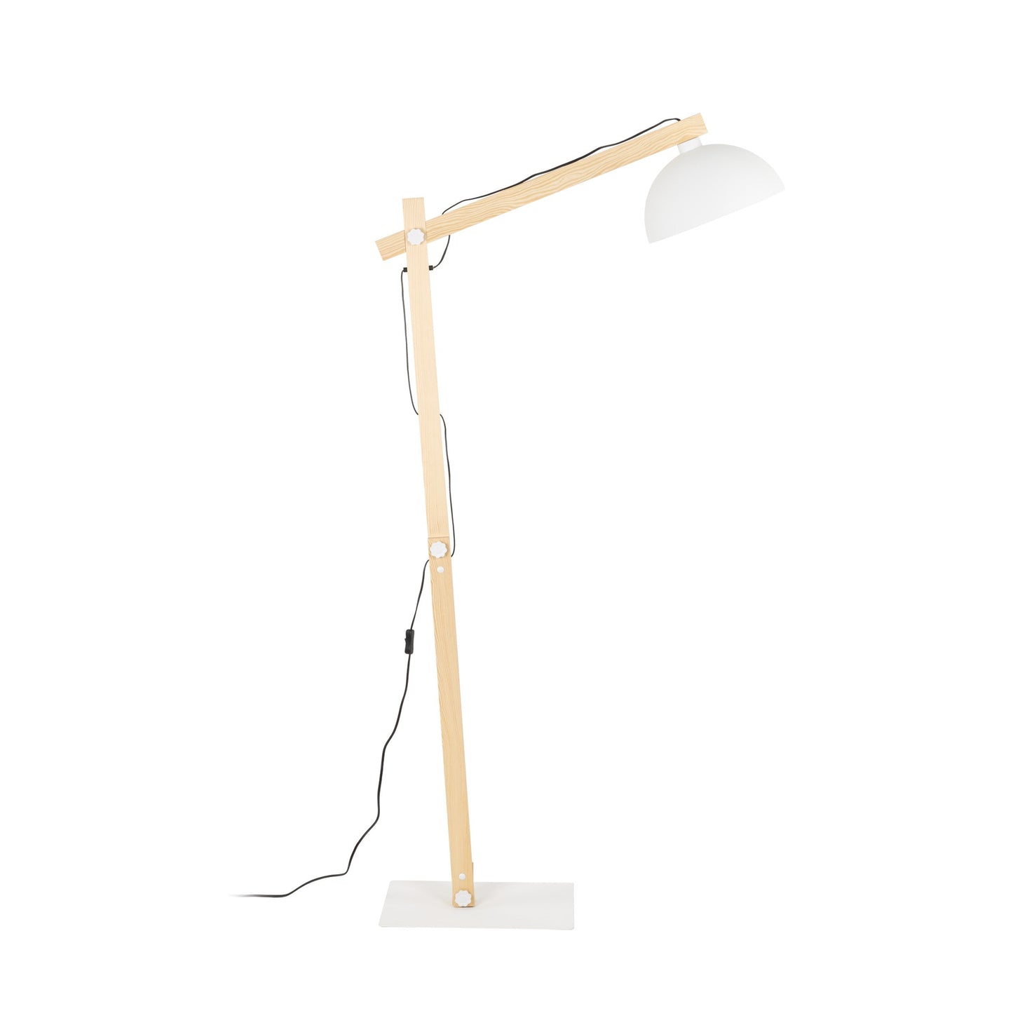 Wood Frame Industrial Floor Lamp with Soft Fabric Shade | White