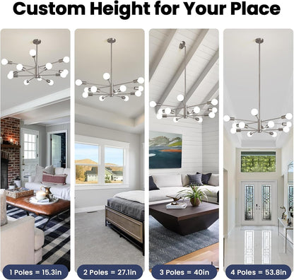Modern 12-Light Chandelier, 12 Lights Brushed Nickel