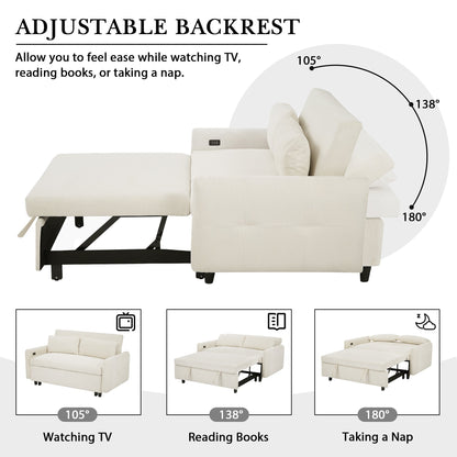 Avery Mid-Century Beige Loveseat Sleeper with Adjustable Backrest