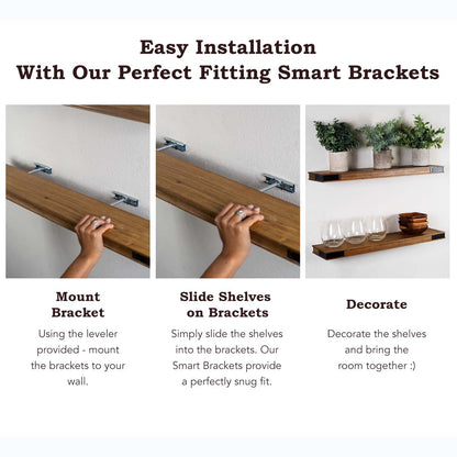 Modern Farmhouse Floating Shelves with Industrial Iron Accents - Set of Two
